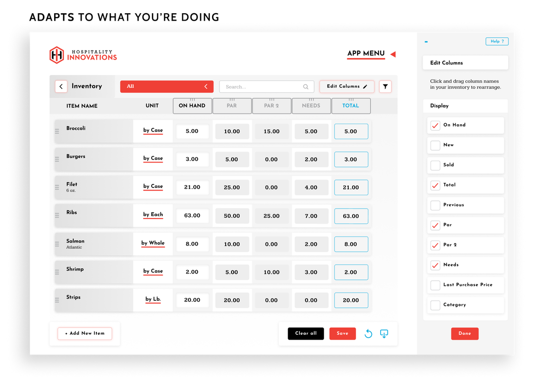 How the sidebar is used adapts to the task you're trying to complete. This example is showing editing columns.