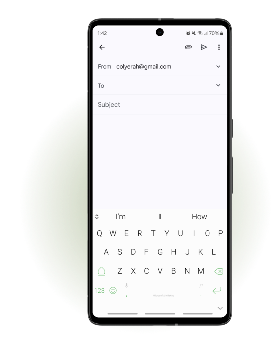 A blank email draft on a phone screen.